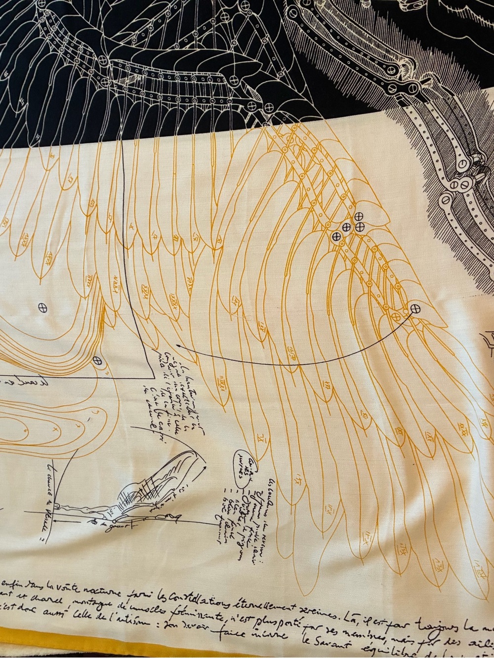 Decorative Feather Print Shawl Designer Inspired Black, White & Gold 90 x 90 cm